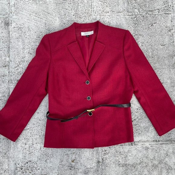 Tahari Arthur S. Levine Women Blazer Red Coat Three Button Size 16 - Picture 1 of 10